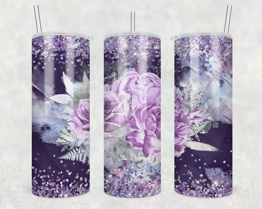 Purple Abstract Flowers 20oz Skinny Tumbler with Lid and Plastic Straw