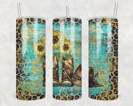 Teal Wood Boots 20oz Skinny Tumbler